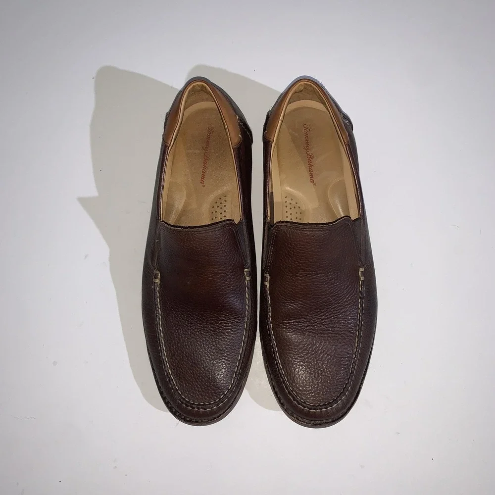 Tommy Bahama Faxon Shoes Mens 10 Brown Leather Slip On Loafers Casual Comfort
